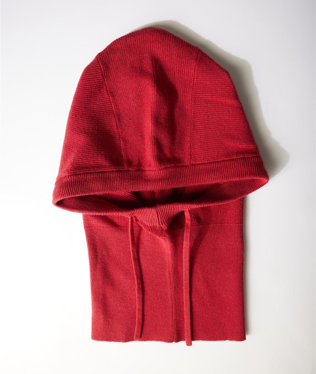 Autumn Vintage Women s Red Rib Knit Beanie Hoodie Casual Style Vertical Knit Elastic Fit Drawstring Adjustment красный
