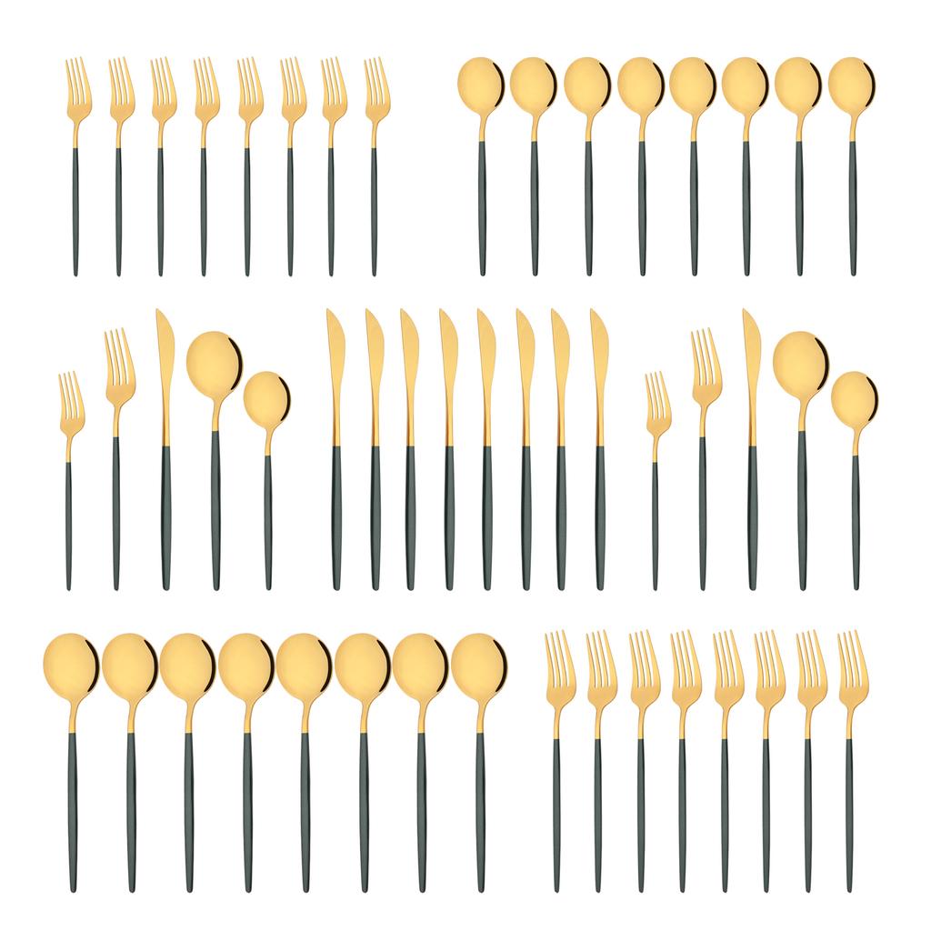 10People Black Silver Flatware Cutlery Set Knife Dessert Fork Spoon Dinnerware Stainless Steel Tableware Set Party Kitchen Tool