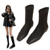 Square head high boots women's 2025 new autumn and winter knight boots flat bottom boots elastic boots socks boots stacking boots