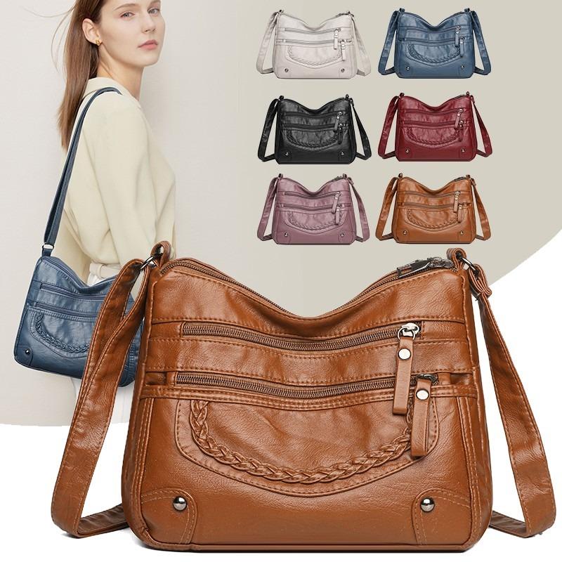 2025 Women's Soft Leather Shoulder & Crossbody Bag Versatile Multi-Pocket Shoulder Bag for Middle-Aged & Elderly
