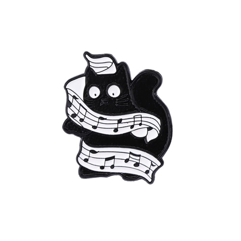 Cartoon Black Cat Enamel Pin Breastpin Beating Note Brooch Cute Piano Cat Badge  Backpack Decor