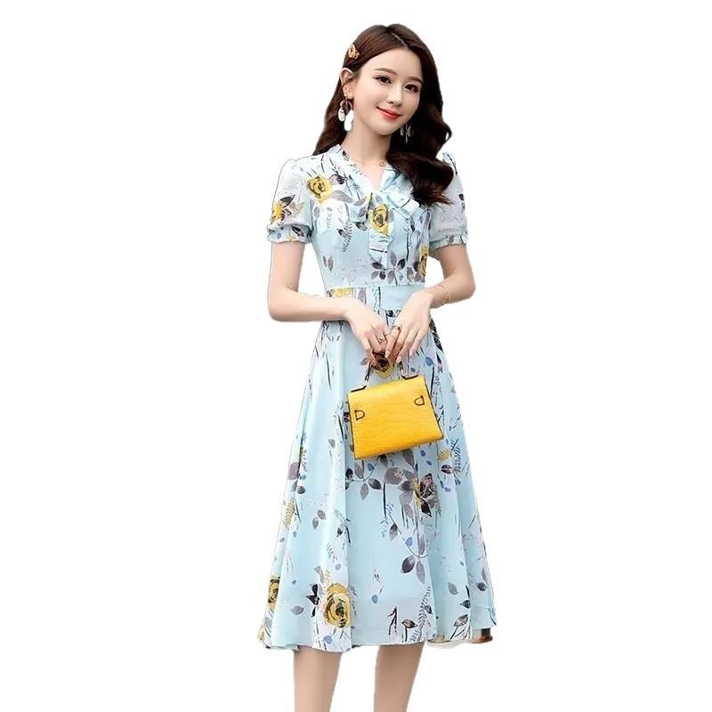 Fairy Summer Floral Print High Waist A Line Dress For Women