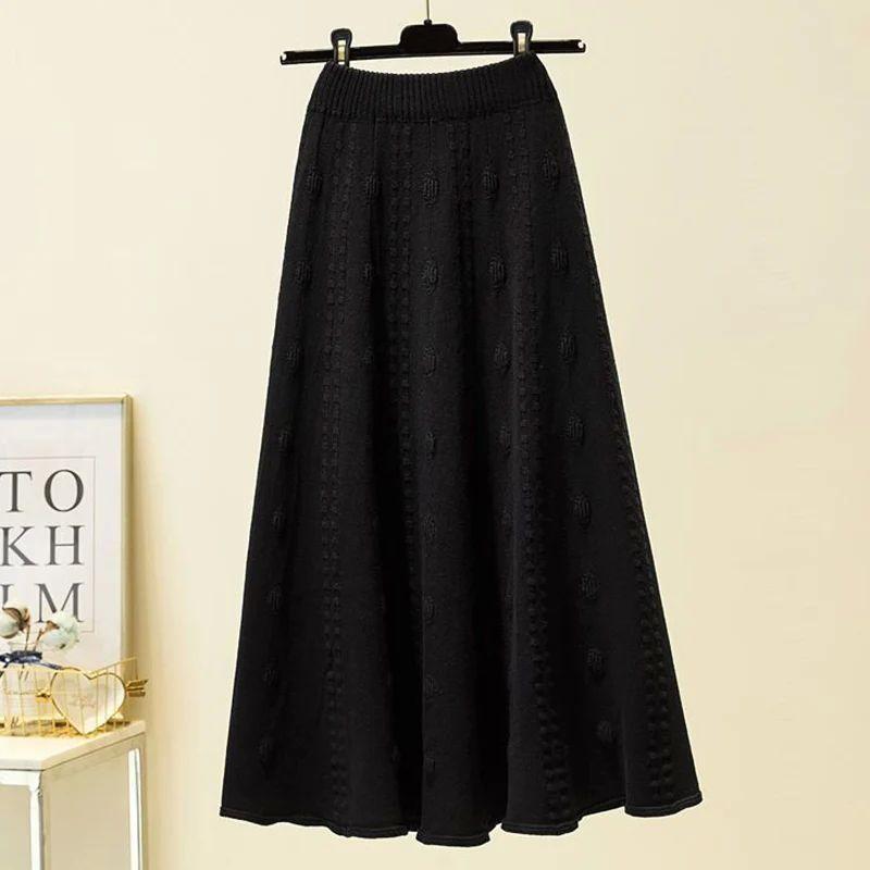 

Solid Color High Waisted Mid Length Woolen Skirt Pure Color Wool Skirt black One size