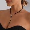 Elegant Dark Concept Floral and Crystal Necklace with Stone Decors Premium Alloy Clavicle Chain for Versatile Fashion