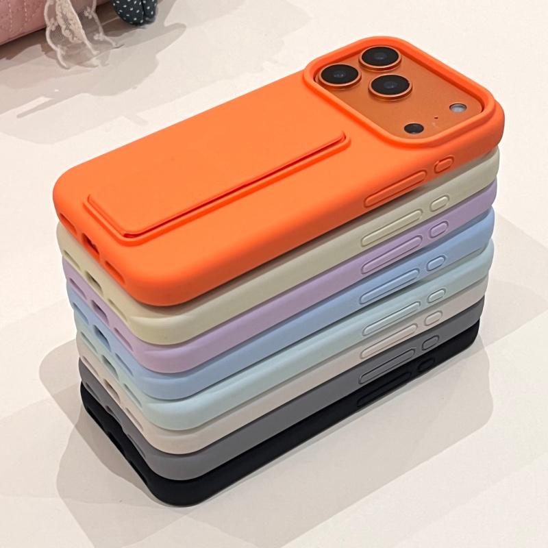Original Liquid Bracket Folding Candy Color Case For iPhone 17 Air 16 15 14 Plus 13 12 11 Pro Max Plain Shockproof Smooth Cover