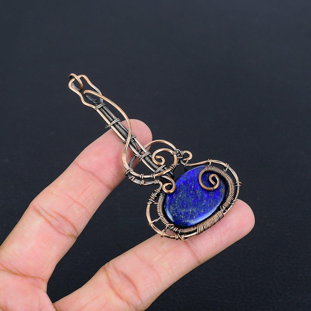 Lapis Lazuli Pendant Handmade Gemstone Jewelry, 999 Copper Wire Wrapped Pendant ,Unique Design Jewelry Pendant