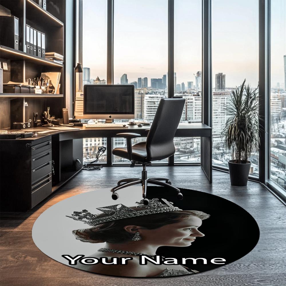 Custom Name The Crown Printed Round Rug Carpet Chair Rug Area Rug Entryway Doormats,for Office Chair Living Room Bedroom Kitchen Room.