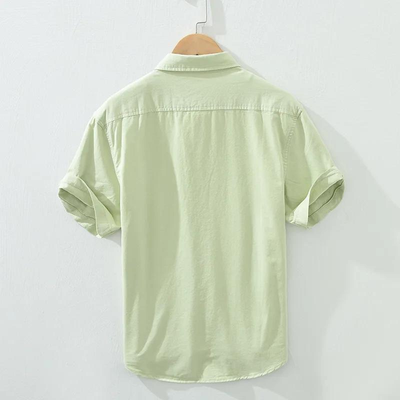 Cotton Solid Color Men's Summer Lightweight Short Sleeve Shirt Business Casual Daily Shirt Loose Casual Jacket
