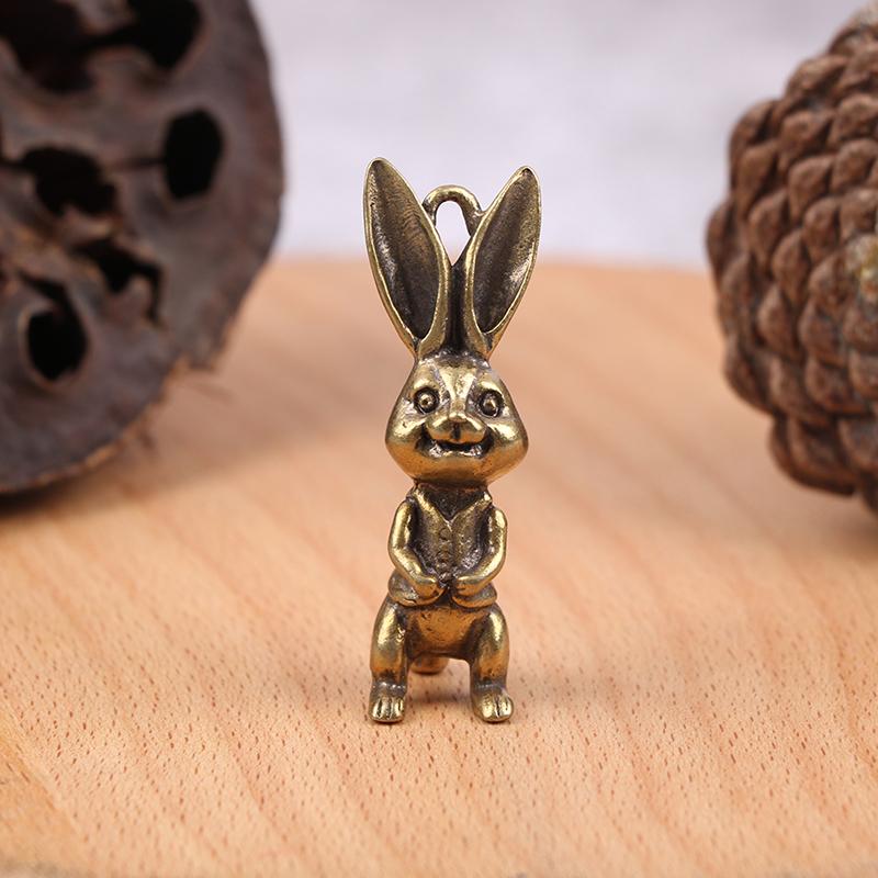 Vintage Brass Cute Rabbits Keychains Pendants Zodiac Animal Key Chains Hangings