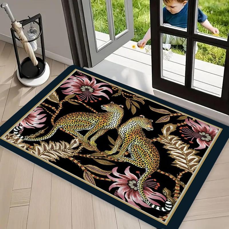 Cheetah Floral Printed Doormat Rural Ethnic Style Printed Carpet Artistic Sense Kitchen Living Room Bedroom Decoration Carpet