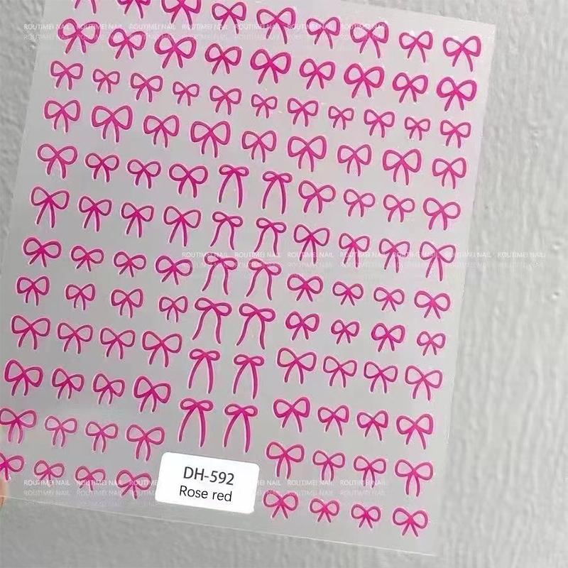 Adesivos de arte para unhas 3D com mini laço japonês, moda desenho animado, venda de fita preta e branca, decalques para decoração de unhas, acessórios faça você mesmo