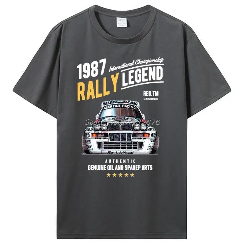 T-shirt Bianca Vintage a Maniche Corte con Stampa Grafica della Leggenda del Rally del Campionato Internazionale 1987 Lancia Rally Car Martini Racing