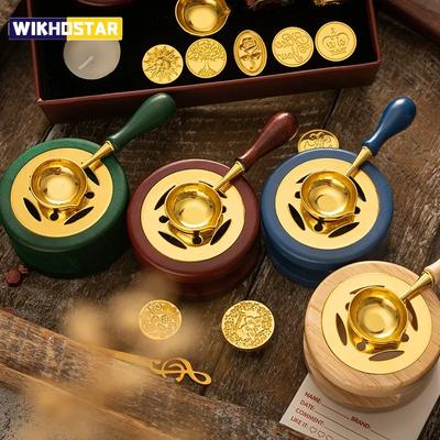 Sealing Wax 1 Set of Spoon Sealing Wax Furnace Stove Pot Seal Decorative Craft Gift Solid Wood Wax Stamp Craft Supplie SB002