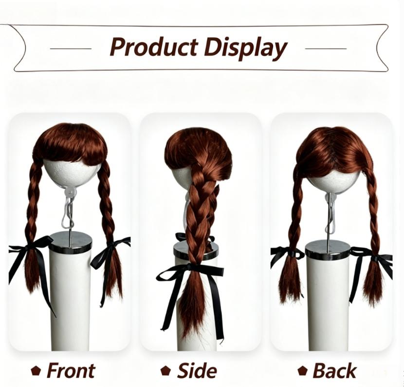Cute Pet Double Braided Wig Headpiece, Washable Cosplay Costume Props, Soft Hair Decoration for Small Dogs Cats Party, Pet Hat