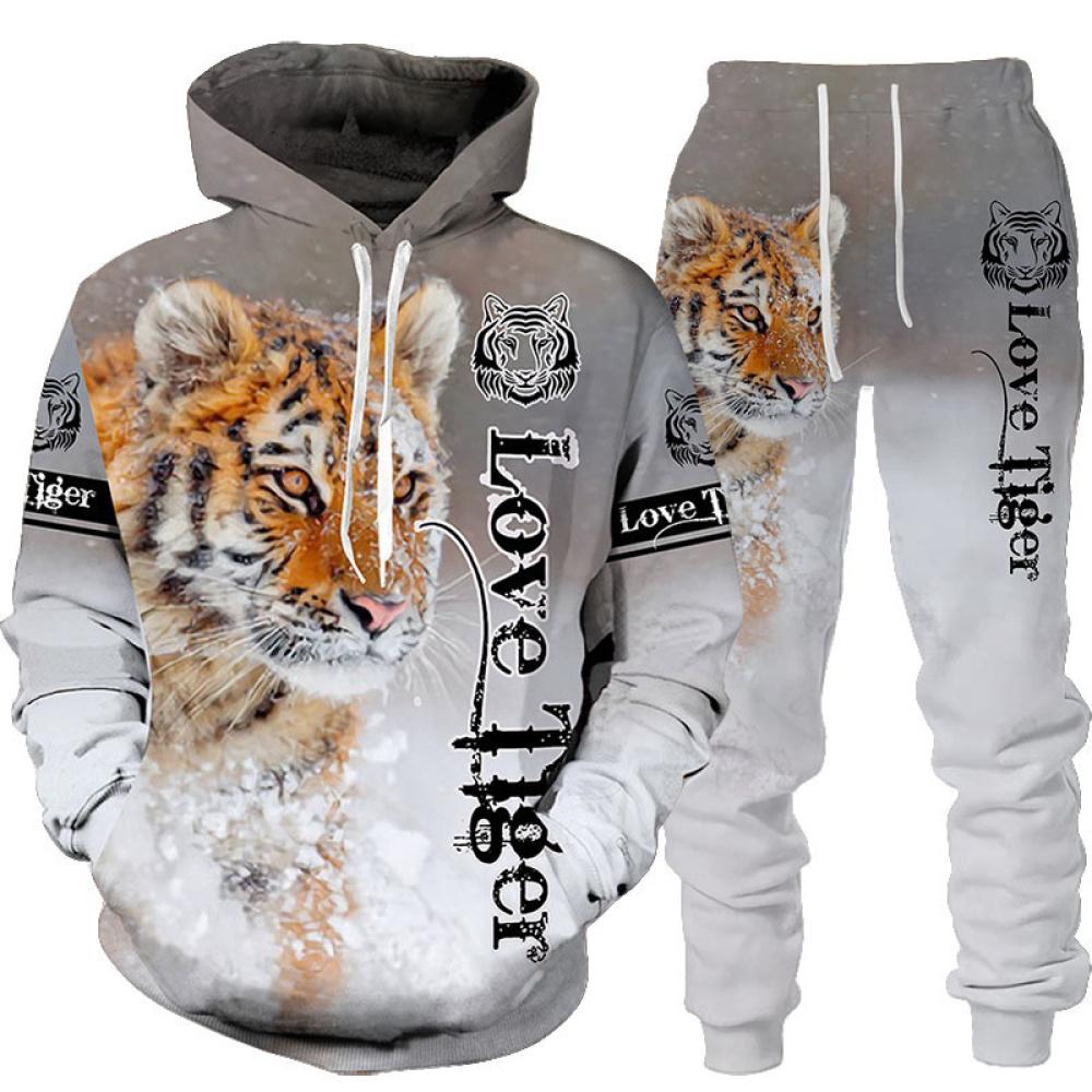 Animal 3D Tiger Printed Hoodie + Pants Suit Cool Men/Women Sweatshirt 2 Pcs Sportwear Tracksuit Set Spring Autumn Men's Clothing