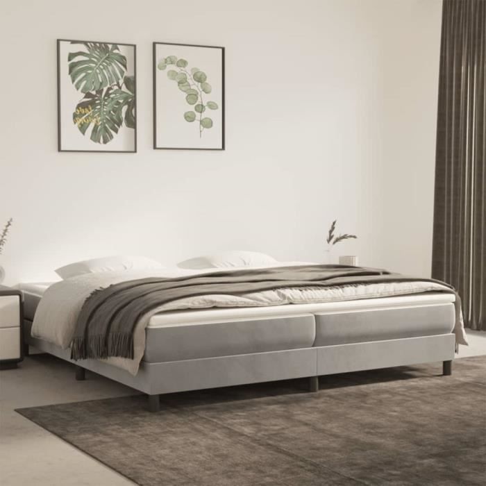 3144351 vidaXL Divan Bed and Mattress Light Grey 200x200cm Velvet
