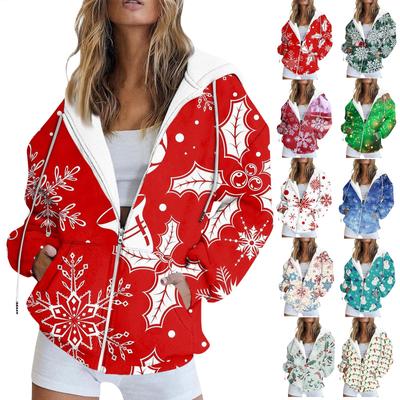 Women's Fashion Casual Christmas Printed Sweatshirt  And Winter Long Sleeve With Pocket Cardigan Jacket Jacket Hoodie Coat