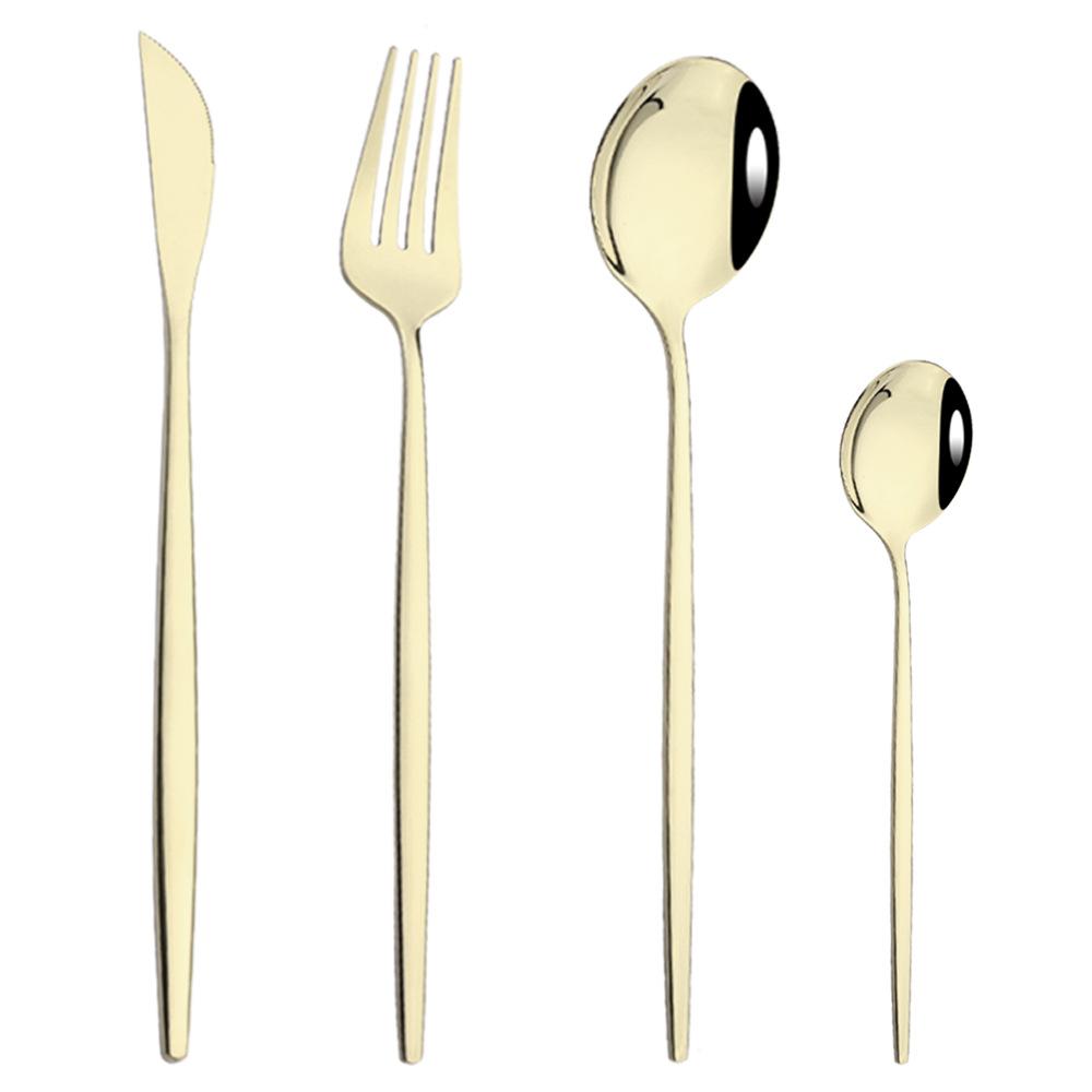 

Набор посуды из 4 предметов из нержавеющей стали, нож для стейка в стиле вестерн и вилка, комбинированная ложка, чайная ложка, кухонный серебряный набор, портативный, практичный, изысканный 1 set