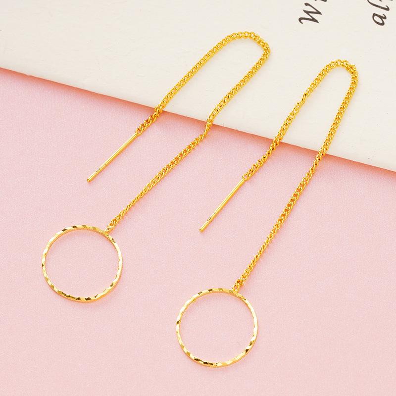 Cercei imitație aur nisipiu de înaltă calitate: Design cu ciucuri de lungă durată pentru femei, Accesorii din cupru transfrontaliere