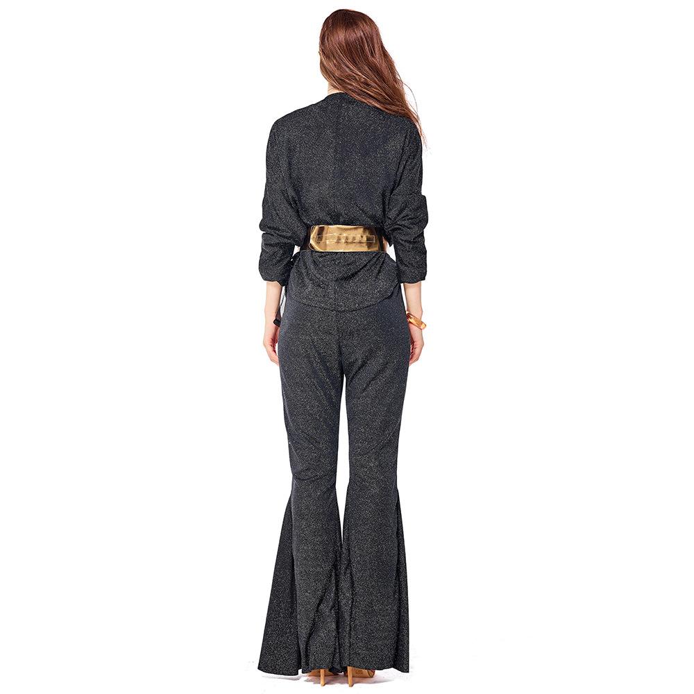 Adult Women Retro 70s Disco Sequins Top Pants Belt Clothes Set Cosplay Costumes Outfit for Bar Nightclub Dress Up Halloween Role-playing