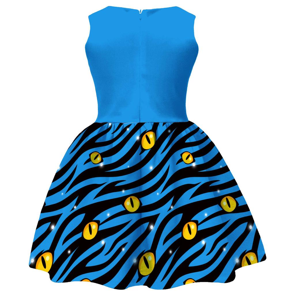 Children's Cartoon Printed Bow Sleeveless Dress Evening Gown