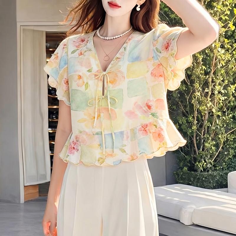 ZANZEA Women Elegant Floral Print CasuaL V-Neck Short Sleeve Blouse M