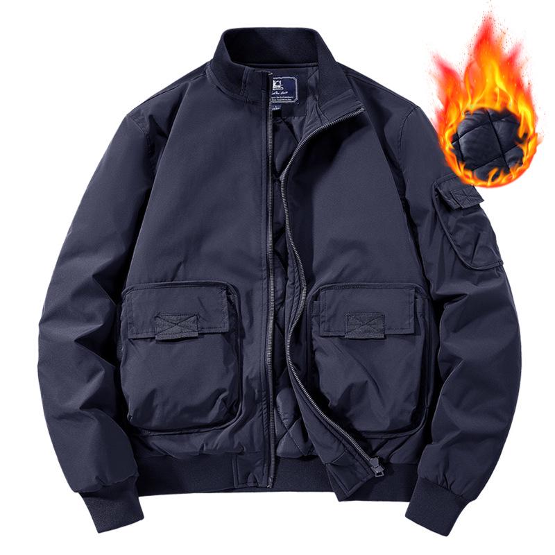 Herren Verdickte Mehrfach-Taschen Retro Baseball Workwear Jacke für Herbst und Winter