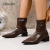 Fashion 2025 Women's Autumn Boots PU Leather Pointed Toe Elegant Short Boots Slip On Botas Mujer Office Ladies Fashion Botines Size35-42