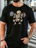Squatting Skeleton Lifting Barbell Gym Graphic Unisexs Crew Neck Short Sleeve Cotton T Shirt Fitness Male Workout Casual Tee