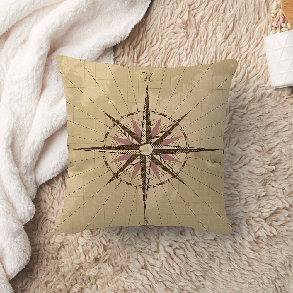Retro Compass Map World Map Cushion Cover Pillow Cover Decor Pillowcase Printed Cushion Case for Couch
