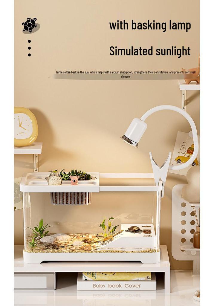 Premium Turtle Tank with Ecological Design, Sunning and Climbing Platforms, Desktop-Friendly with Lid, Also Suitable for Goldfish
