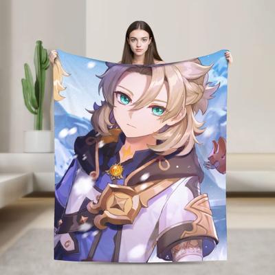 Albedo Genshin Impact Fleece Throw Blankets Cute Amine Game Blankets for Sofa Bedroom Lightweight Thin Quilt