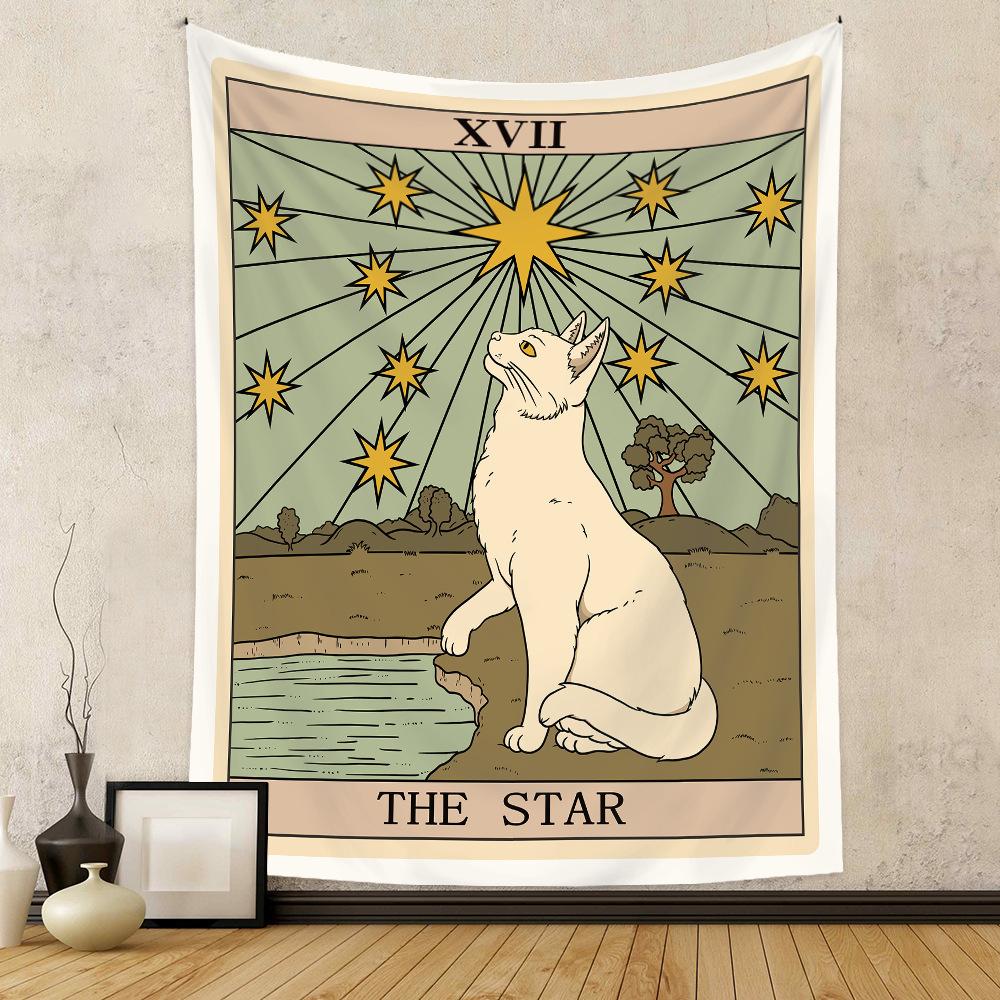 Sun Moon Tarot Cat Paw Tapestry, Bohemian Witchcraft Decor, Home Accessories, Psychedelic Girl Tapestry Decor 100X70CM