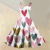 Damen-Kleid mit Valentinstag-Liebesherz-Print, sexy, schulterfrei, Vintage-Kleid