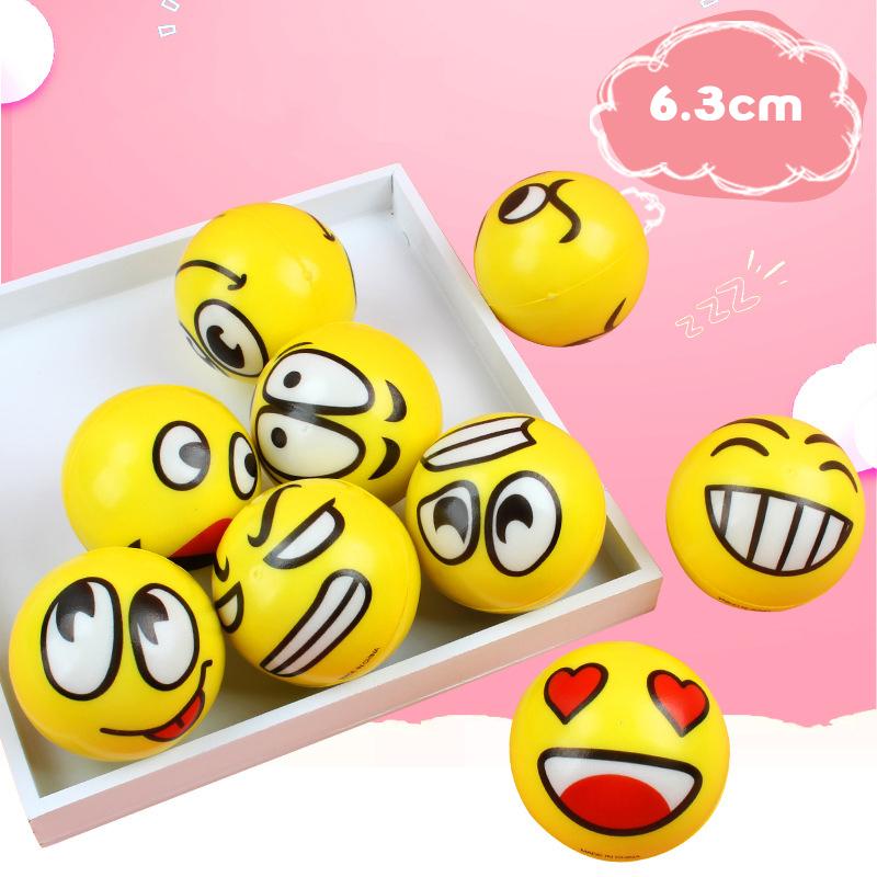 6PCS 6.3cm Facial Expression Foam Ball PU Extrusion Pressure Ball Outdoor Sports Decompression Toy Wrist Sports Children's Toy