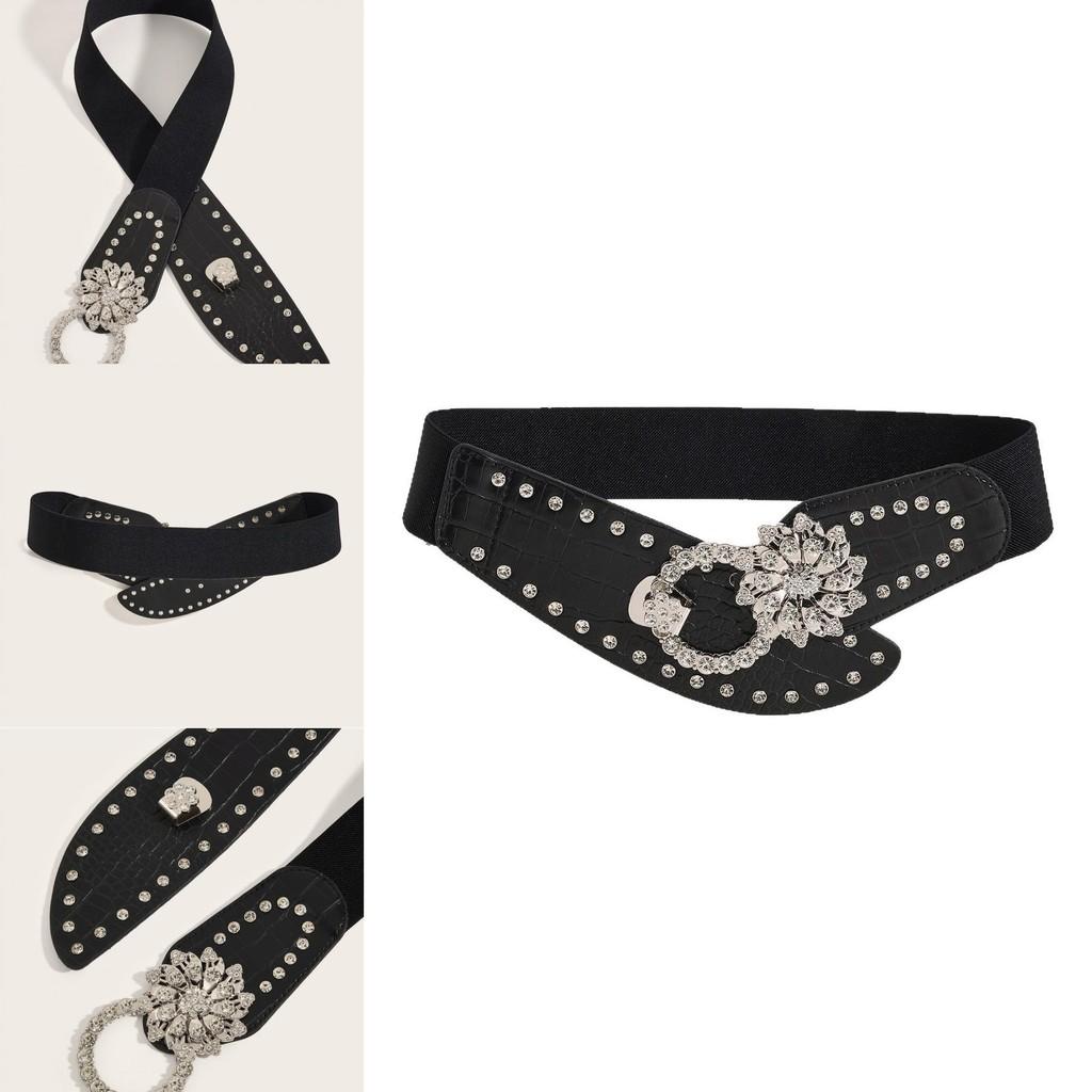 Style Wide Elastic Waist Belt With Alloy Buckle For Casual Dresses And Outerwear