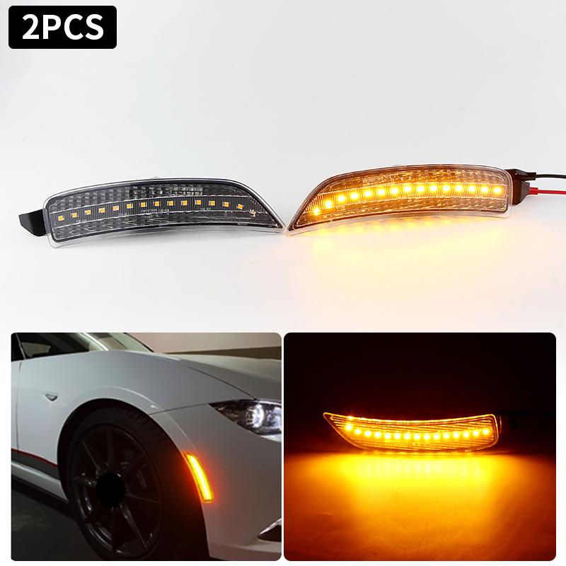 2pcs Black/Clear Lens Car Front Amber Bumper Signal Lamp LED Side Marker Lights for Mazda Miata MX-5 2016-up OEM#: NA1J-51-5F0B