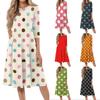 Damen Lässiges Rundhals-Midi-Kleid mit Dreiviertelärm und Polka-Dot-Print Entspannte Passform Weiches Material Bequemer Stil