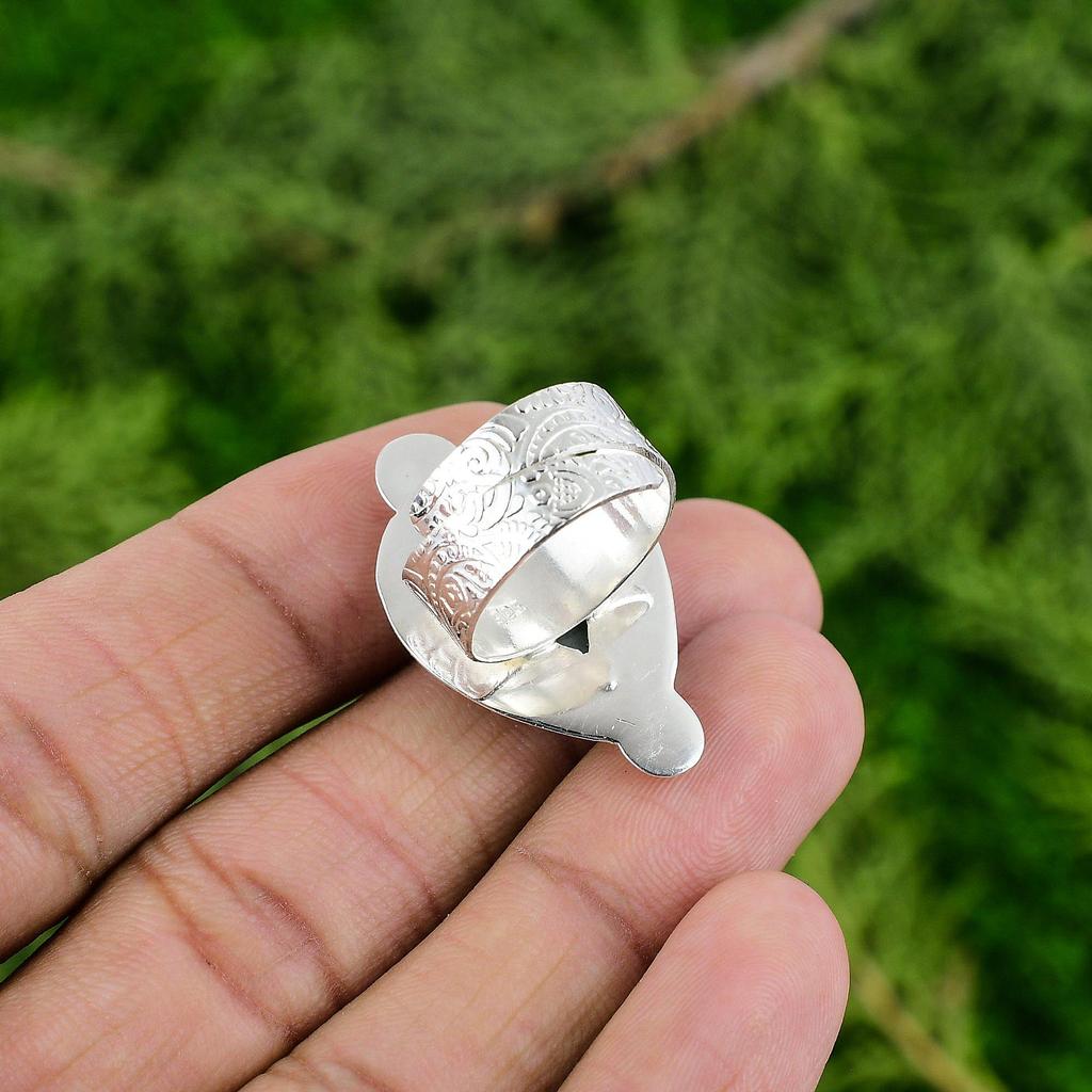 Natural Larimar Gemstone Statement Adjustable Ring 925 Sterling Silver For Girls