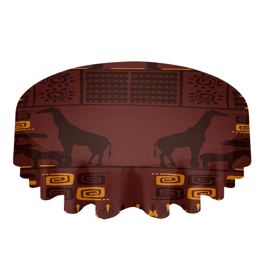 African Giraffe Lion Silhouette Round Tablecloth Waterproof Table Cover For Wedding Party Decoration Dining Table Cover