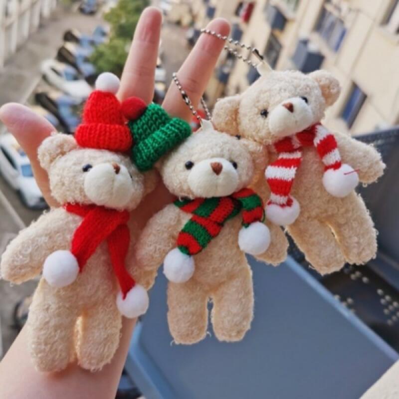 Christmas Scarf Teddy Bear Keychain Bag Hanger Doll beige