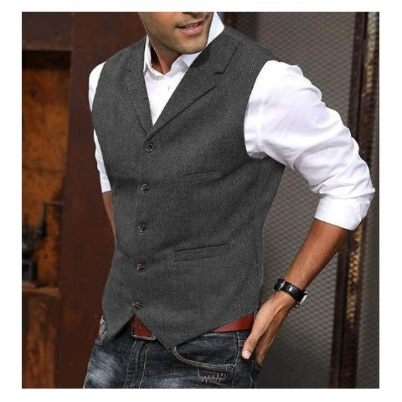 Men's Business Suit Vest Fashion British Retro Herringbone Vest Casual Work Body