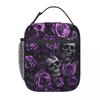 Violet Flower Skull Pattern Insulated Lunch Bag for Women Office Cooler Thermal Food Box Tote Leakproof Lunch Boxes Container