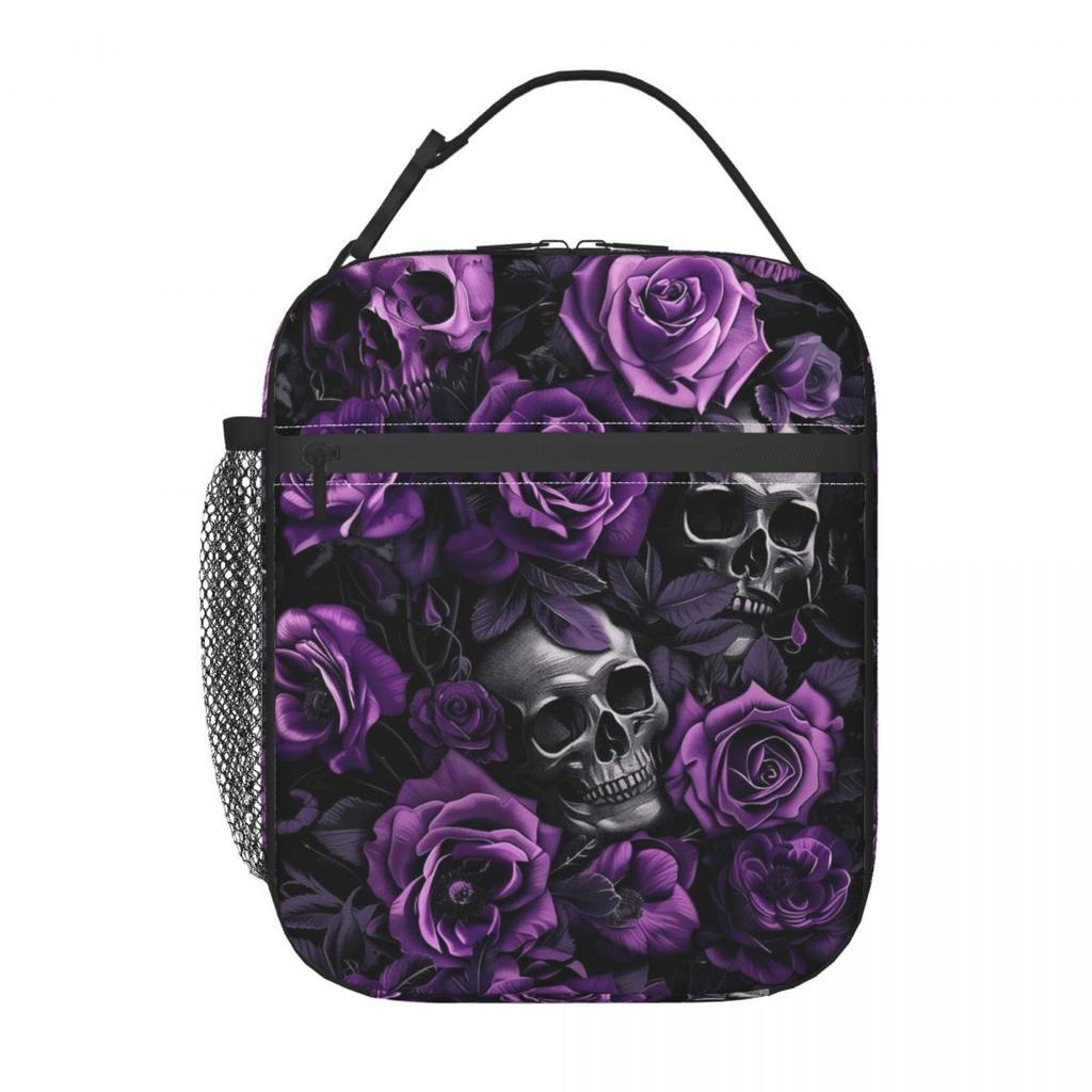 Violet Flower Skull Pattern Insulated Lunch Bag for Women Office Cooler Thermal Food Box Tote Leakproof Lunch Boxes Container