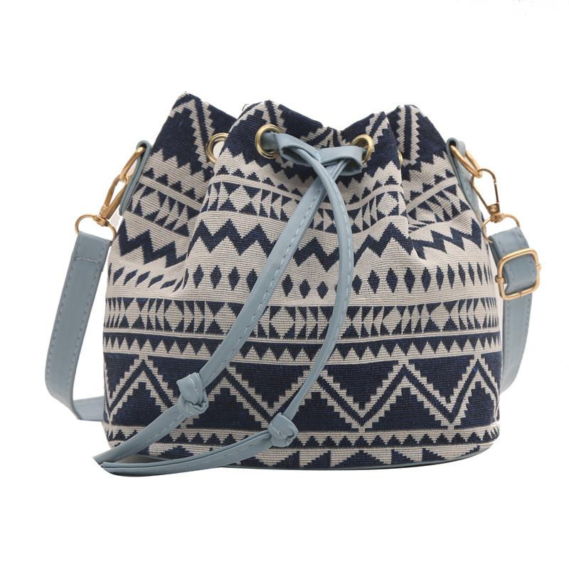 Boho Style Canvas Water Bucket Bag With Drawstring Closure For Daily Casual Use