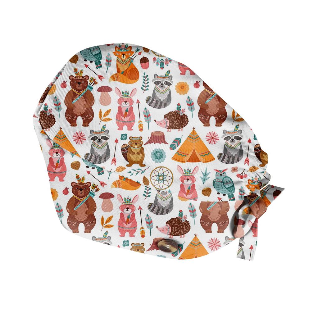 Stylish Animal Print Surgical Cap with Adjustable Tie Unisex, Breathable Cotton, Comfortable Fit for Medical Professionals