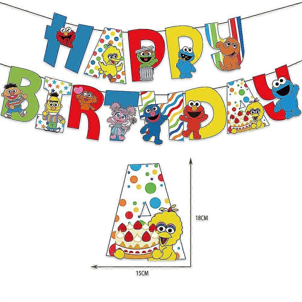 Sesame Street Themed Birthday Party Decorations Paper Banner Pull Flag Cake Insert Card Balloon Set