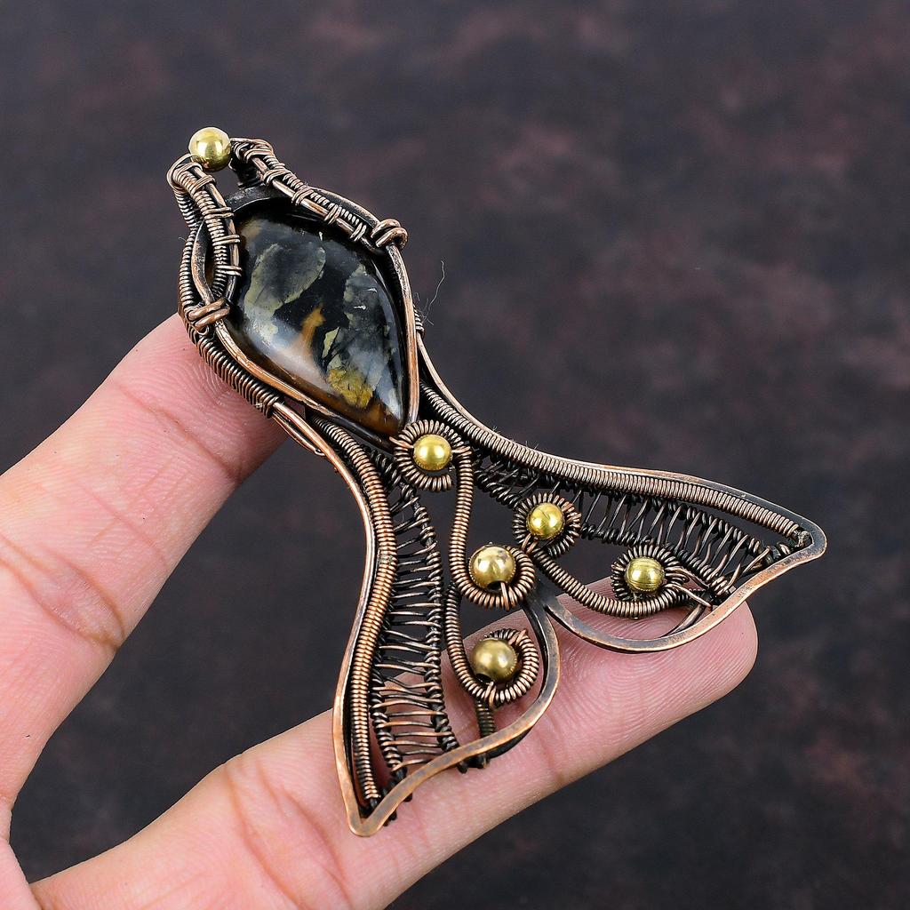 Picasso Jaspis Anhänger Kupferdraht gewickelter Anhänger Echter Edelstein Schmuck Fisch Anhänger Handgefertigter Kupferschmuck Geschenk für Sie Anständiger Anhänger