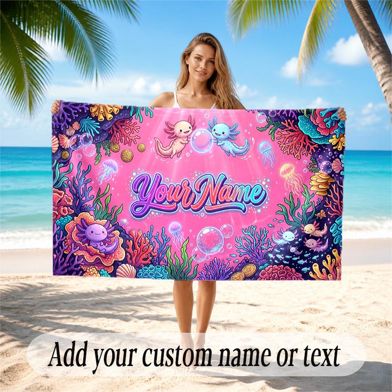 Underwater Fish Theme Quick Dry Beach Towel Custom Name Text Print Large Sand Resistant Towel Beach Vacation