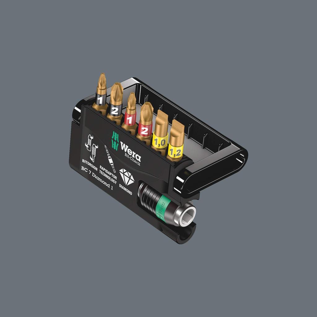 WERA BiTorsion Driver Bit and Holder Set with 073419 7-Piece Diamond-Coated Case,